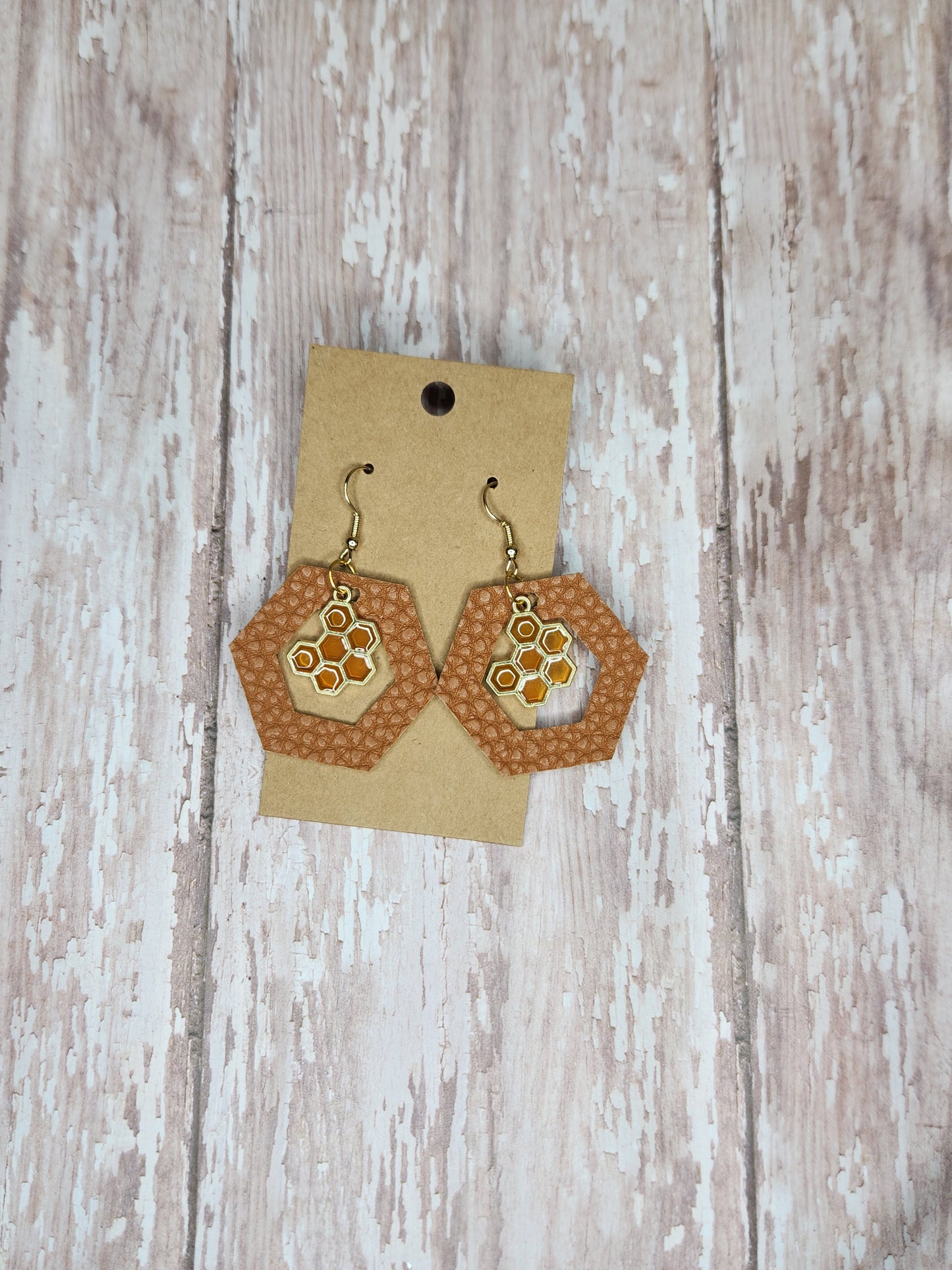 Faux Leather + Metal Honeycomb Earrings