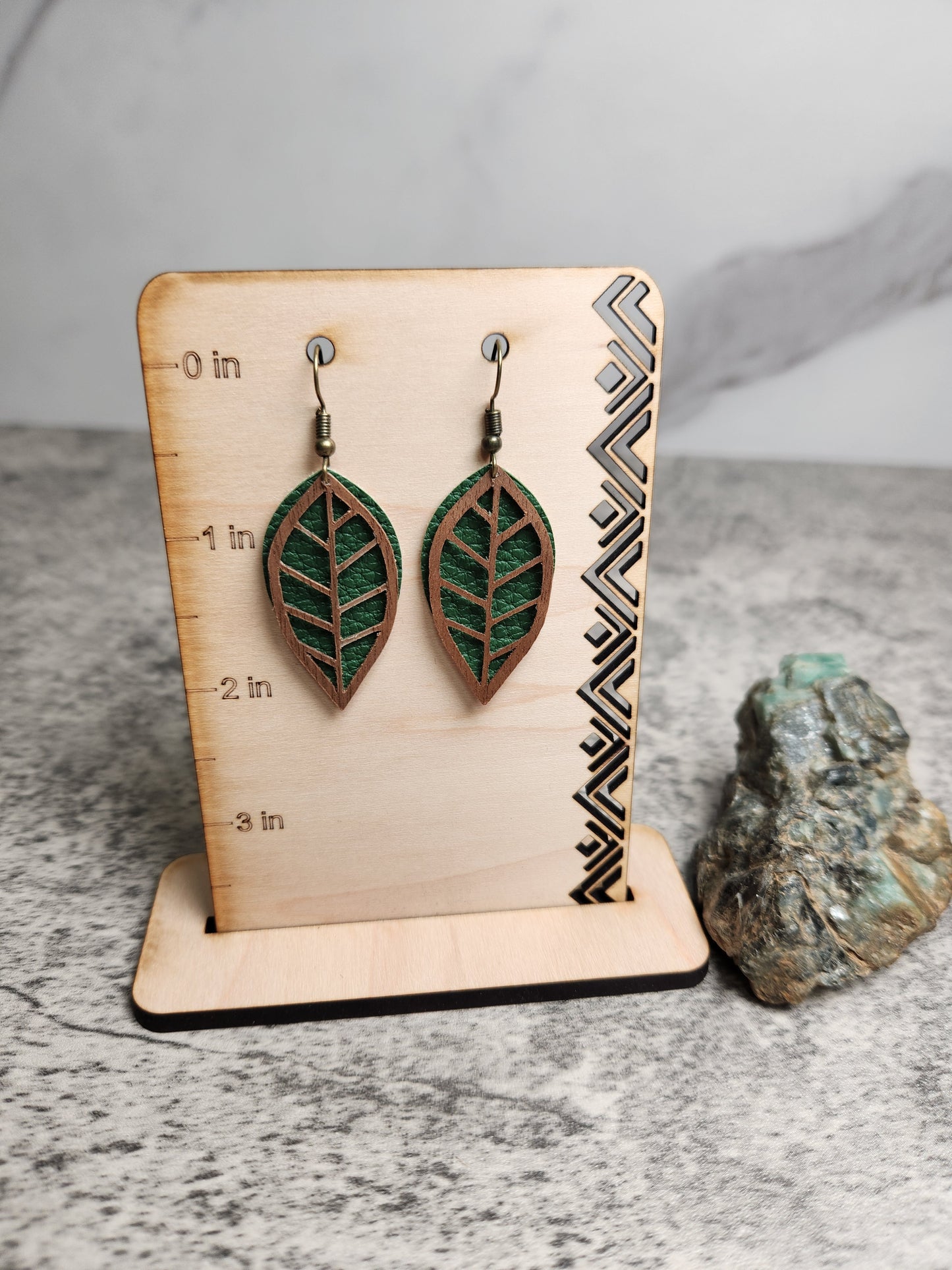 Faux Leather + Wood Leaf Earrings