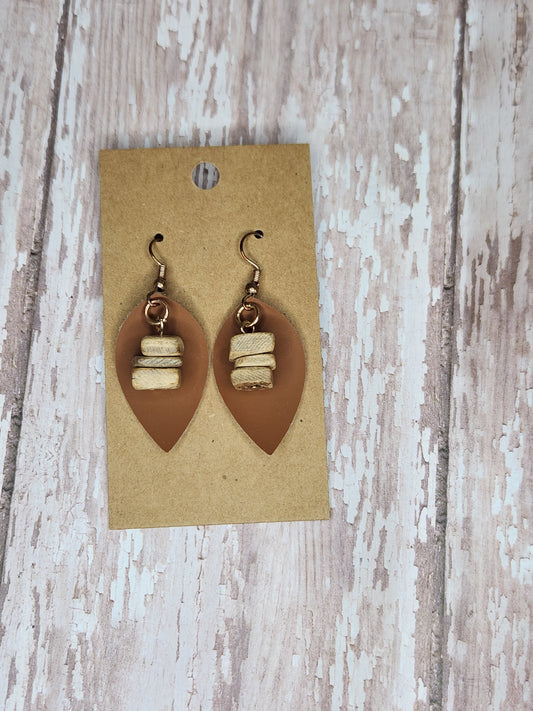 Faux Leather and Wood Block Earrings