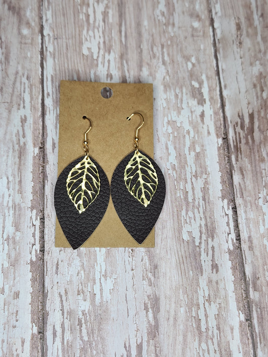 Faux Leather and Metal Leaf Earrings 8