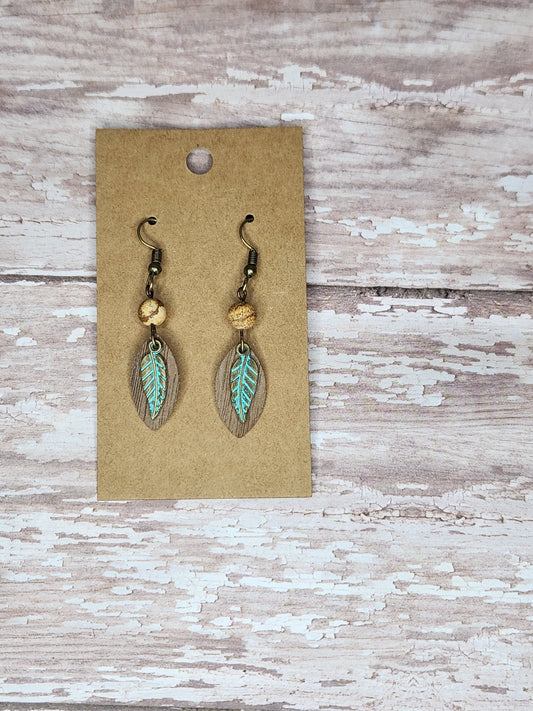 (Wood and Metal Feather Earrings 3