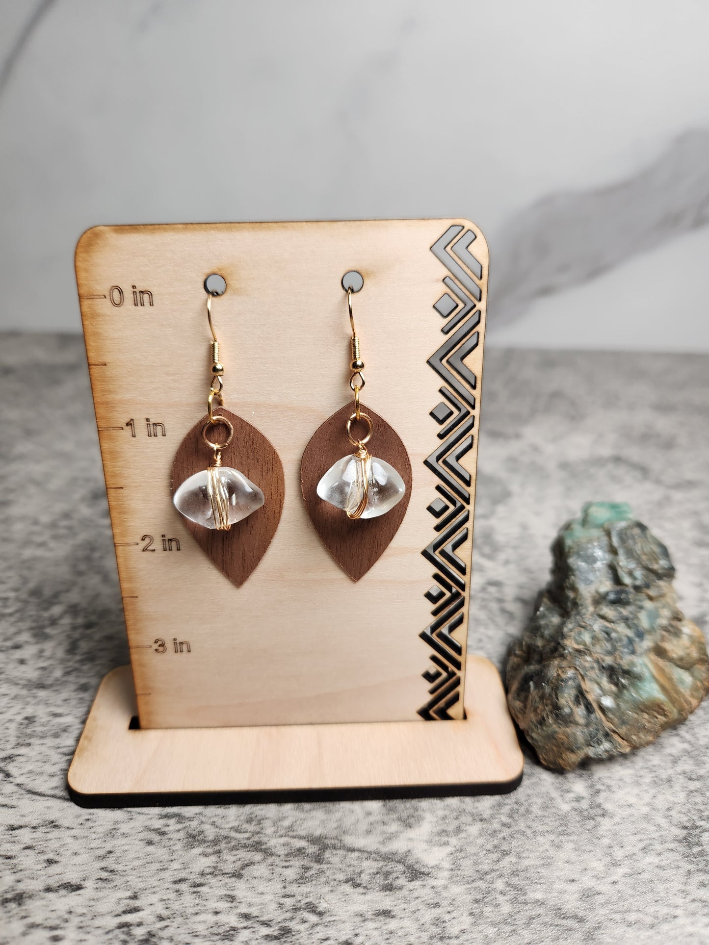 Wood + Stone Leaf Earrings